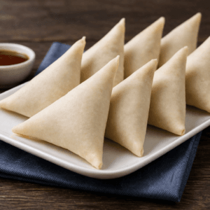 Fresh uncooked samosas by Pak N Pure arranged on plate – hygienic and premium snacks www.paknpure.com