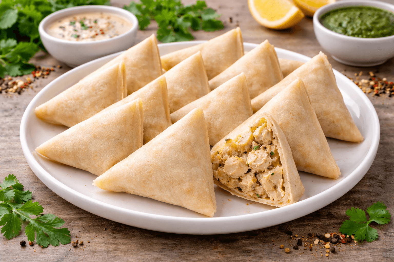 Malai Boti samosas by Pak N Pure – creamy chicken filling with crispy layer fresh snacks www.paknpure.com