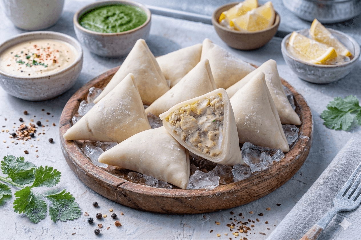 Malai Boti samosas by Pak N Pure – creamy chicken filling with crispy layer fresh snacks www.paknpure.com