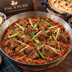 Delicious Beef Boneless Karahi with tender beef, fresh tomatoes, ginger, garlic, and aromatic Pakistani spices from www.paknpure.com.