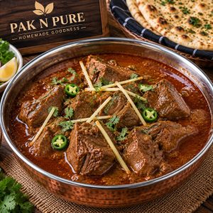 Delicious Beef Boneless Nihari with tender boneless beef, rich Nihari gravy, and aromatic Pakistani spices from www.paknpure.com.