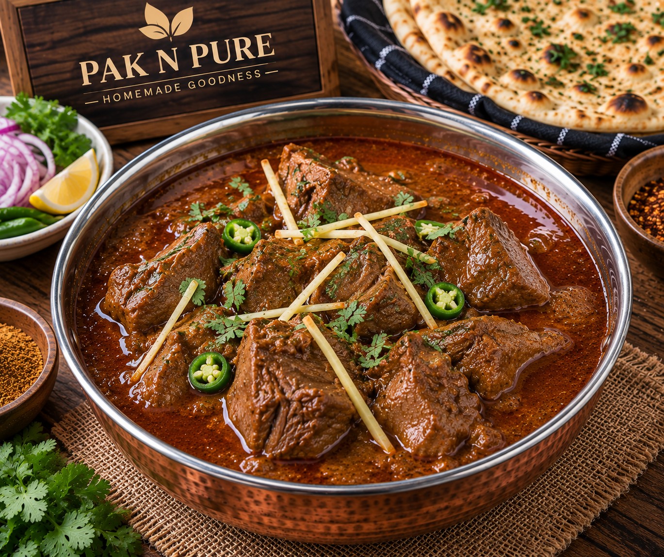 Delicious Beef Boneless Nihari with tender boneless beef, rich Nihari gravy, and aromatic Pakistani spices from www.paknpure.com.