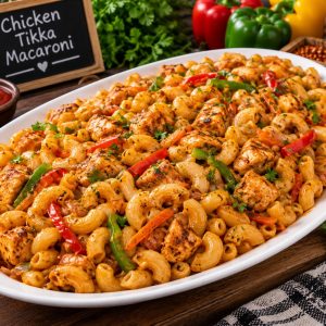 Delicious Chicken Tikka Macaroni with tender chicken tikka, perfectly cooked macaroni, flavorful sauce, and aromatic spices from www.paknpure.com.