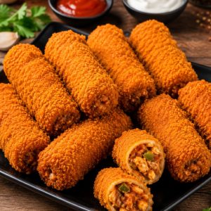 Golden crispy Hot BBQ Rolls filled with flavorful BBQ chicken, a delicious snack from www.paknpure.com.
