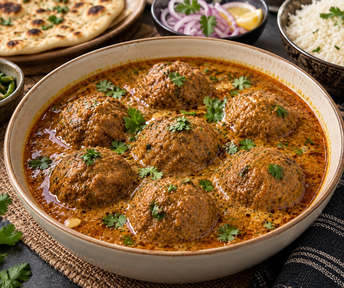 Delicious Shahi Beef Kofta With Curry made with flavorful beef koftas, rich curry, and aromatic Pakistani spices from www.paknpure.com.